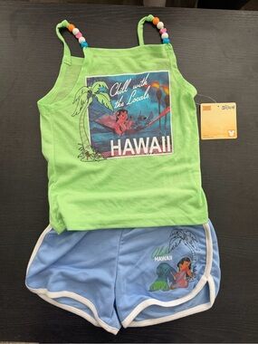 Disney Green Lilo & Stitch Hawaii Tank and Light Blue Shorts Set